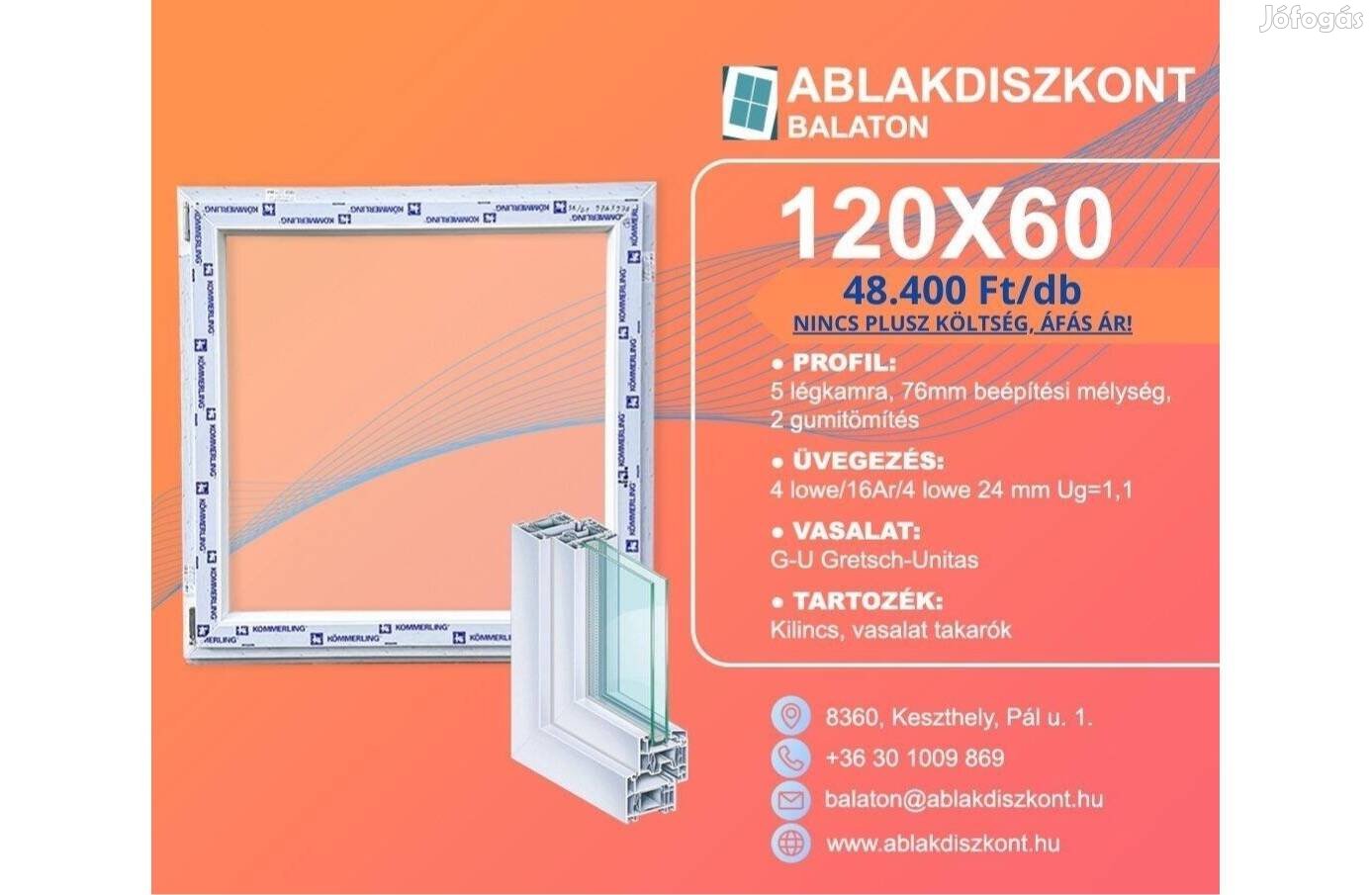 Kömmerling 120X60 nyílászárók Raktárkészletről