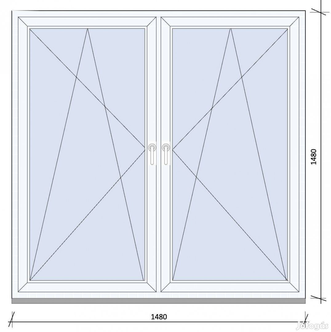 Kömmerling 150*150cm tokosztott bukó-nyíló 3 rétegű ablak