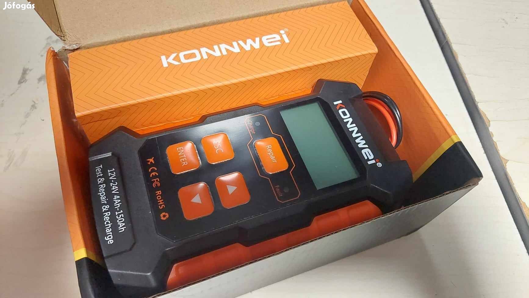 Konnwei KW520 akku teszter, processzoros töltő 12V 10A 24V 5A