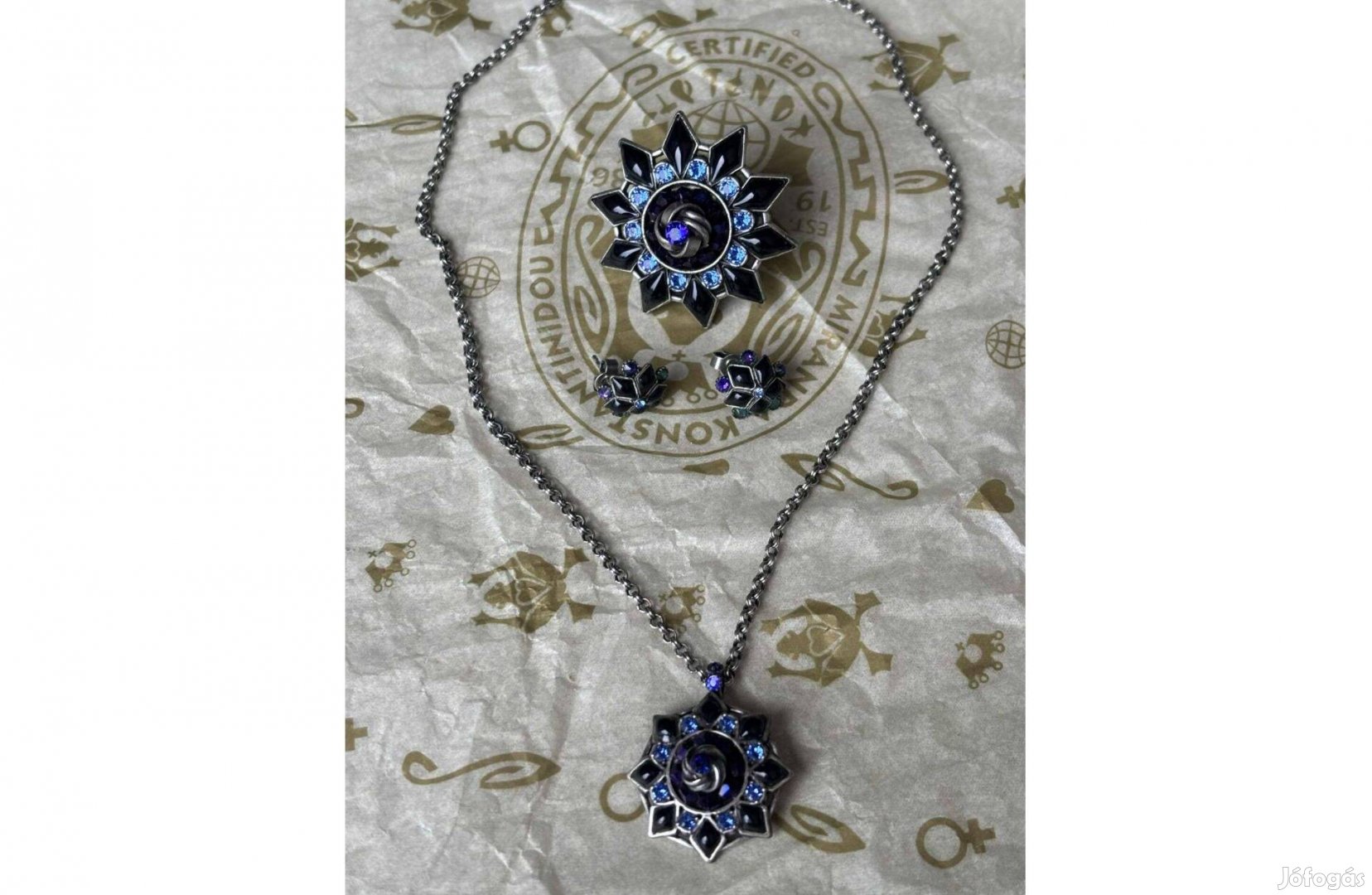 Konplott ékszerszett kristályokkal nyaklánc, fülbevaló,