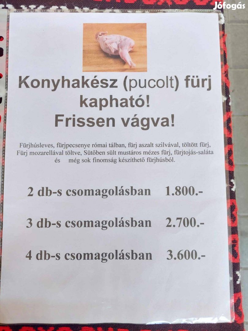 Konyhakész fürj vákuum csomagolva a termelői piacon(11.23.)