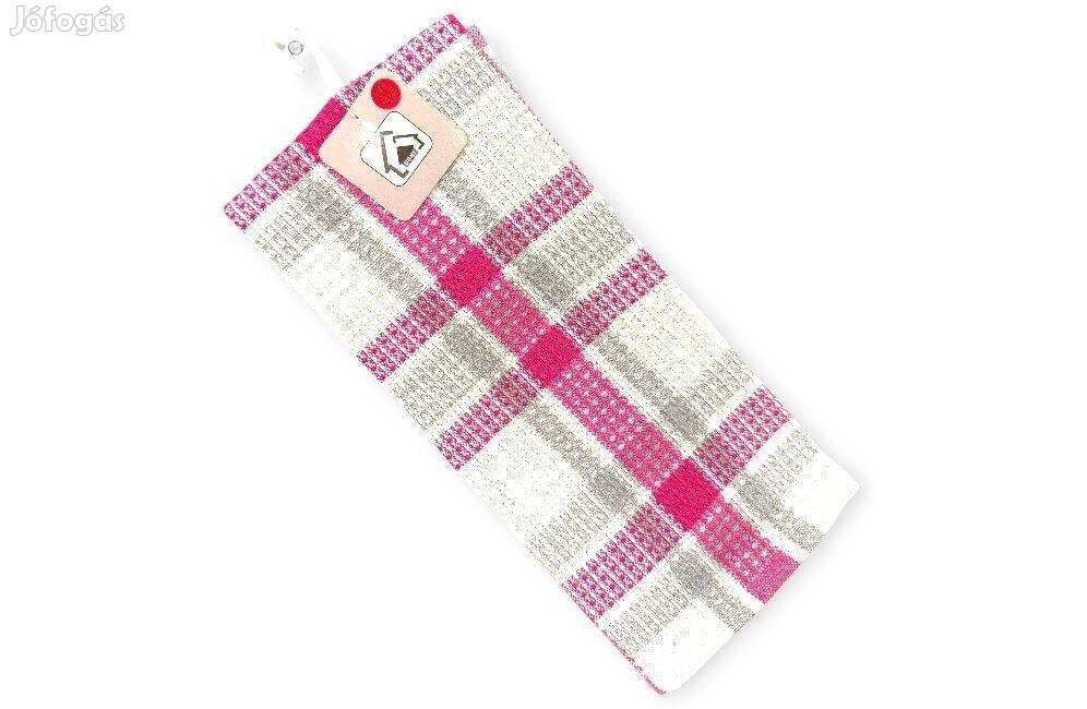 Konyharuha fehér szürke fukszia kockás 60x40 cm