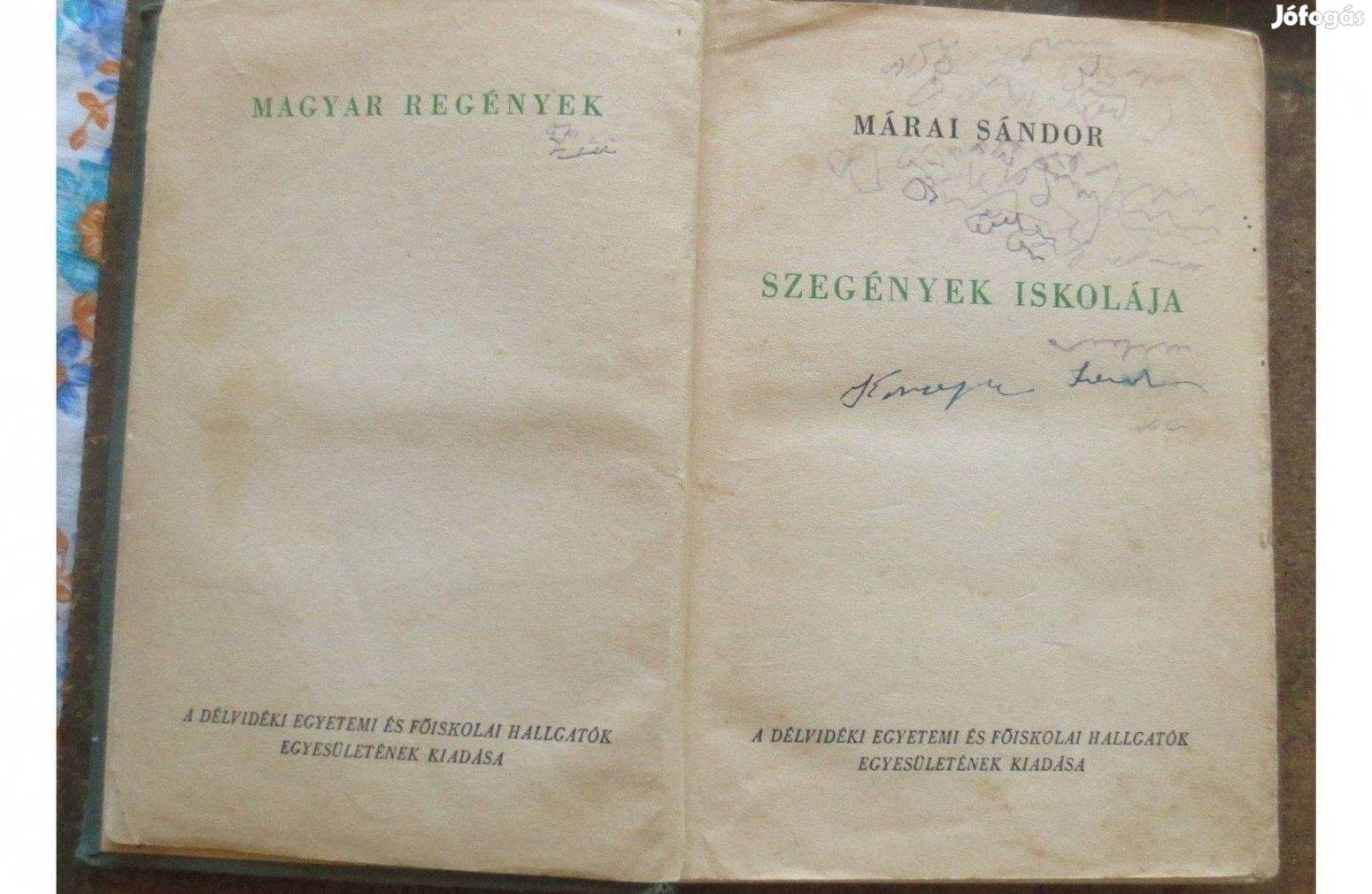 Könyv eladó ( Márai Sándor: Szegények iskolája című műve)