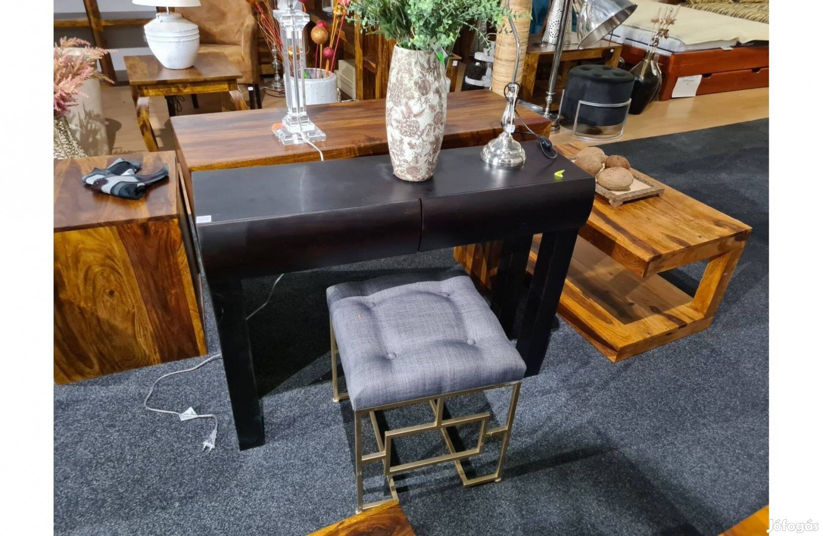 Konzolasztal rózsafából egyedi hullámos fiókokkal 100 cm