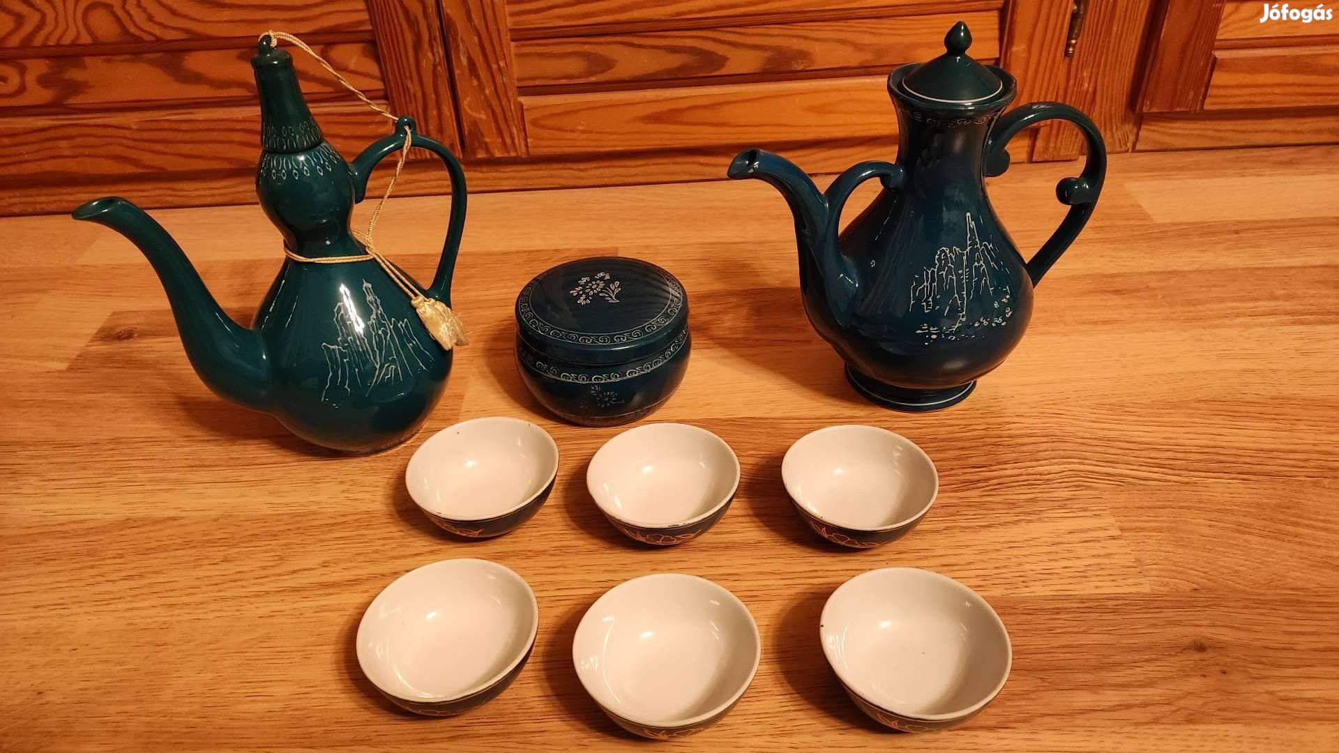 Koreai teás/szakés porcelán készlet olcsón eladó, új, 9 darabos