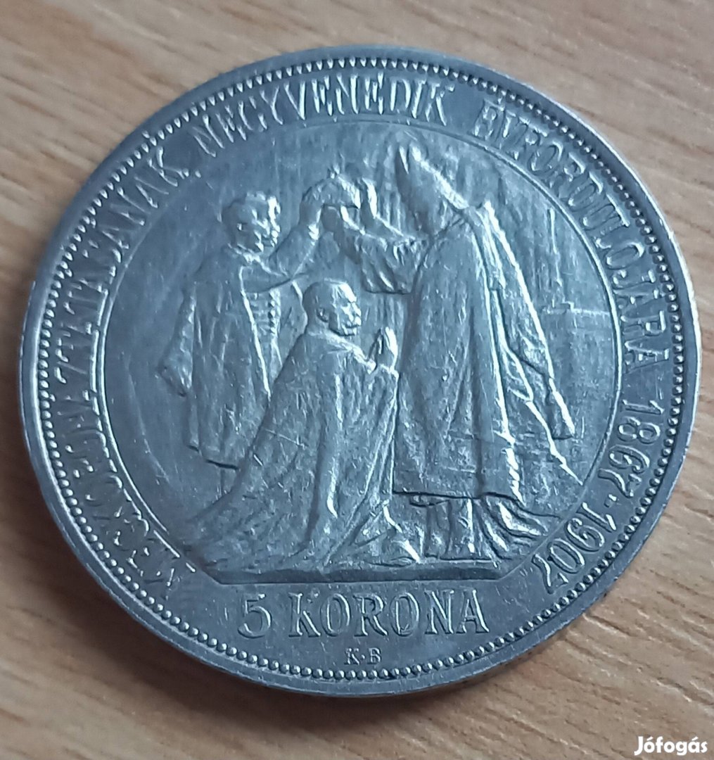 Koronázási ezüst 5 korona 1907.