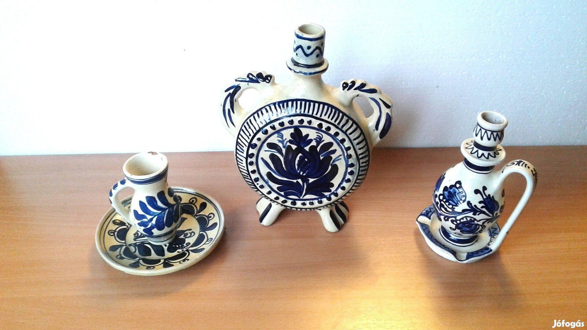 Korondi kerámia szett, kulacs, kancsóbokály, tányér,