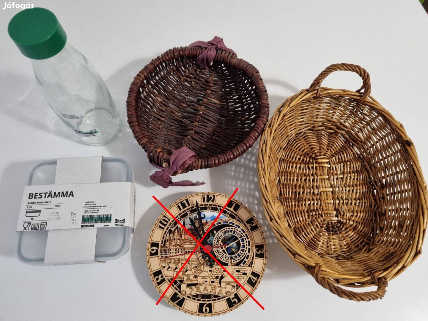 Kosarak + IKEA üveg taroló + üveg kulacs