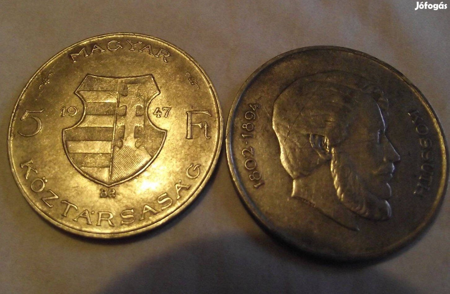 Kossuth 5 forint 1947. ezüst 2 darab egyben