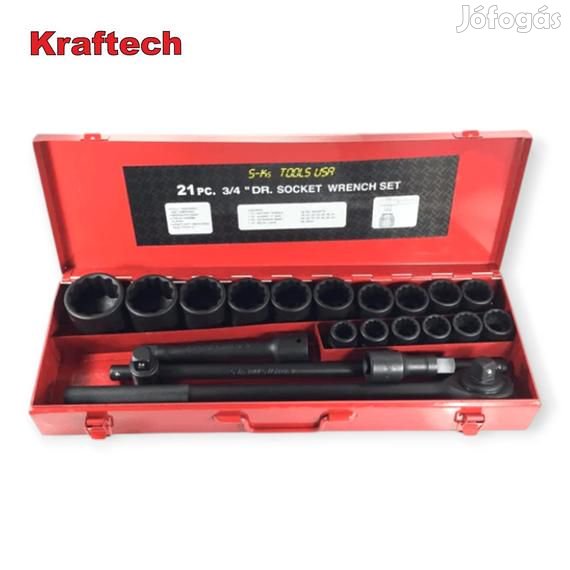 KrafTech 3/4" meghajtású ütvecsavarozó fej készlet 19-50mm, 21 darabo