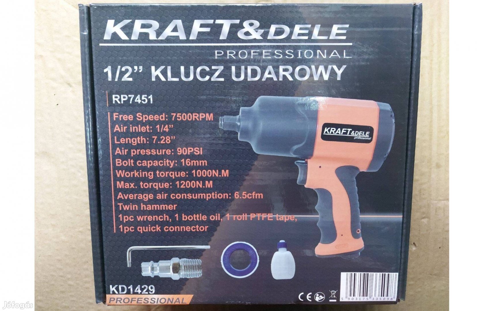 Kraft&Dele KD1429 pneumatikus ütvecsavarozó légkulcs 1/2" 1200Nm Garan