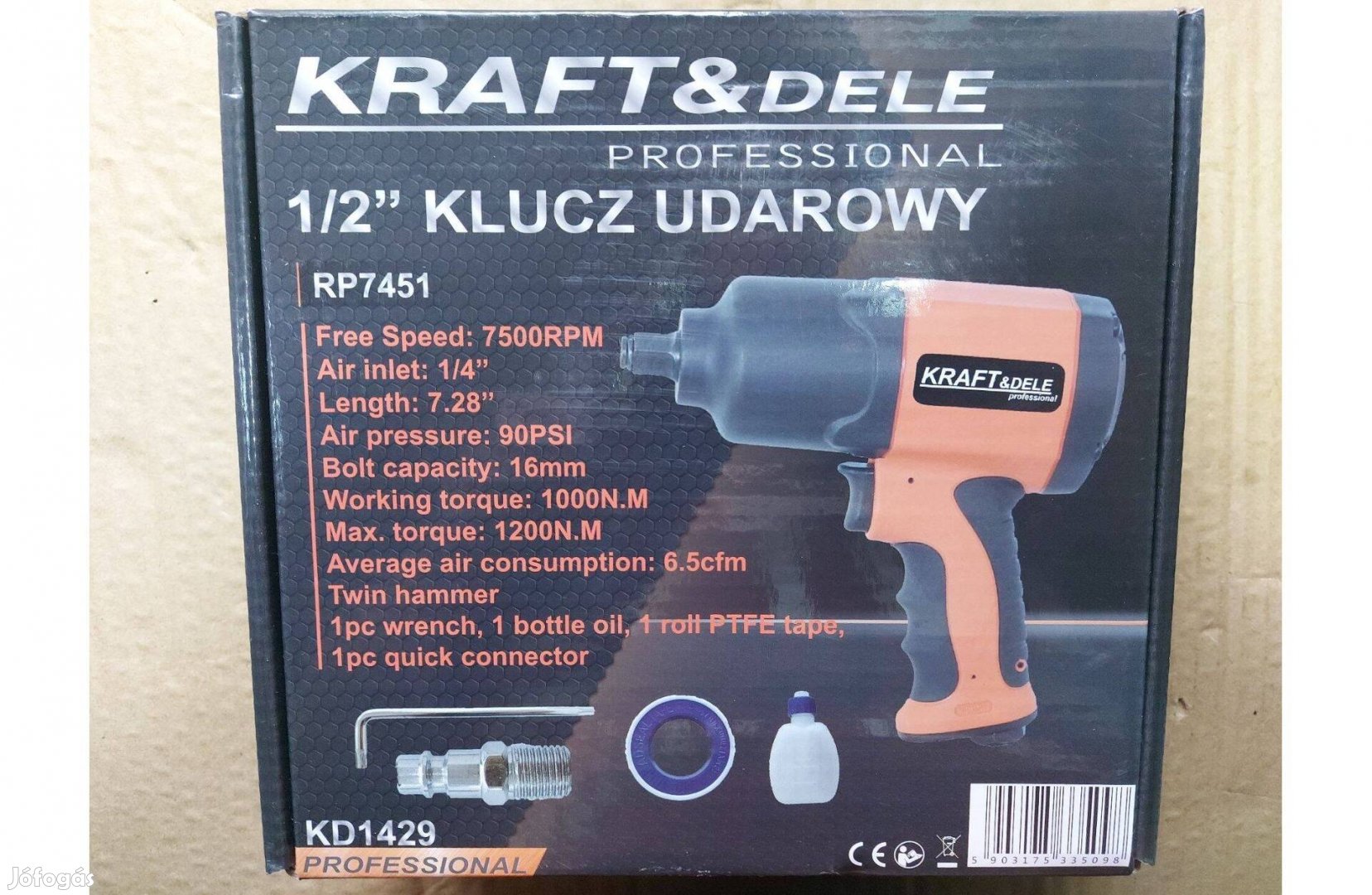 Kraft&Dele KD1429 pneumatikus ütvecsavarozó légkulcs 1/2" 1200Nm Garan