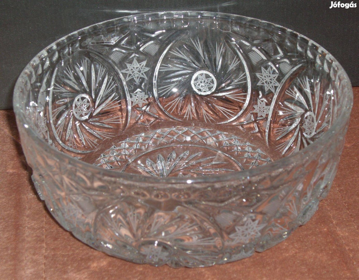 Kristály Tál - Metszett - Csiszolt - 21 cm átmérővel és 9 cm magas