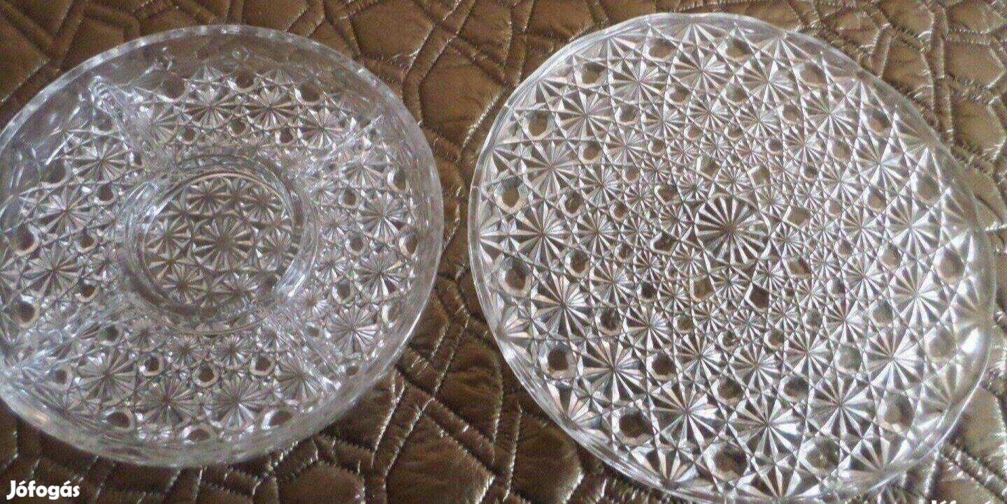 Kristály üveg torta tálca kínáló Új gyönyörű 2 db