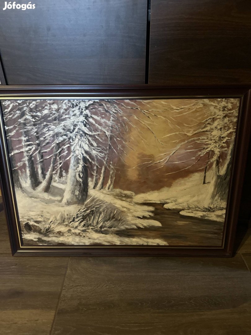 Krompaszky Ottó téli erdő festmény 75x55 cm