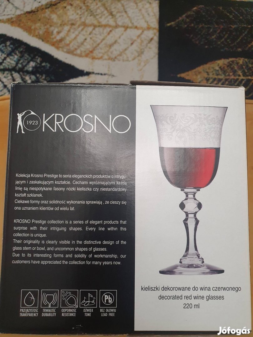 Krosno borospoharak, 6 darab, új