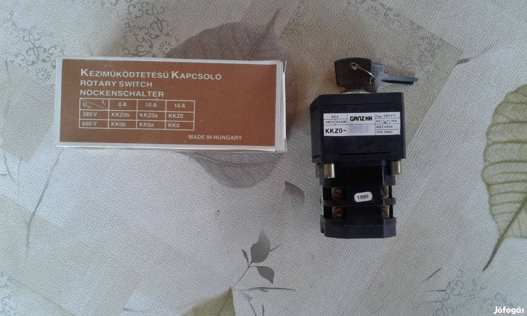 Kulcsos kapcsoló KKZ0, 380V, 5,5 KW, 16A, hazai