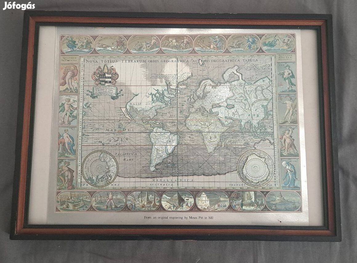 Különleges antik jellegű térkép keretezve