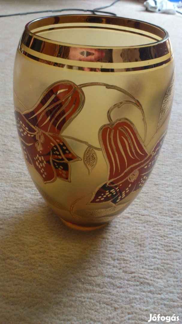 Különleges art deco retro üveg domborműves arany virágmintás