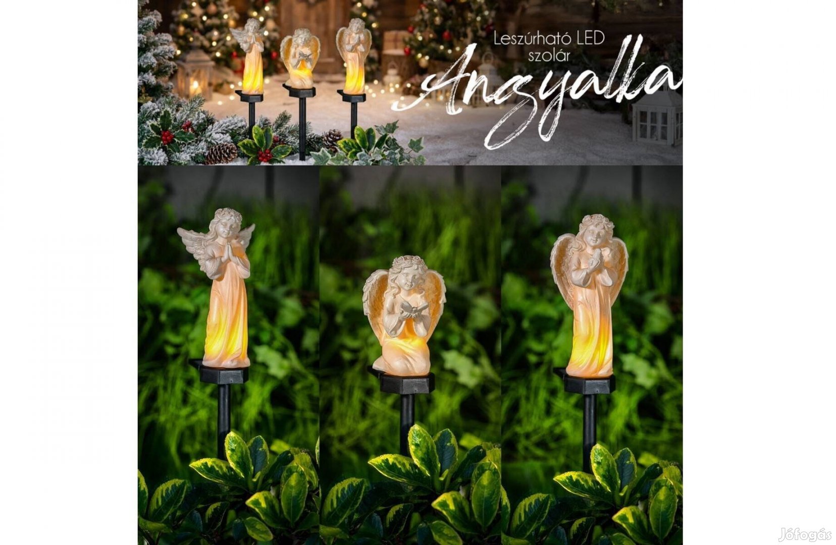 Kültéri Szolár napelemes angyalka műgyanta melegfehér LED -