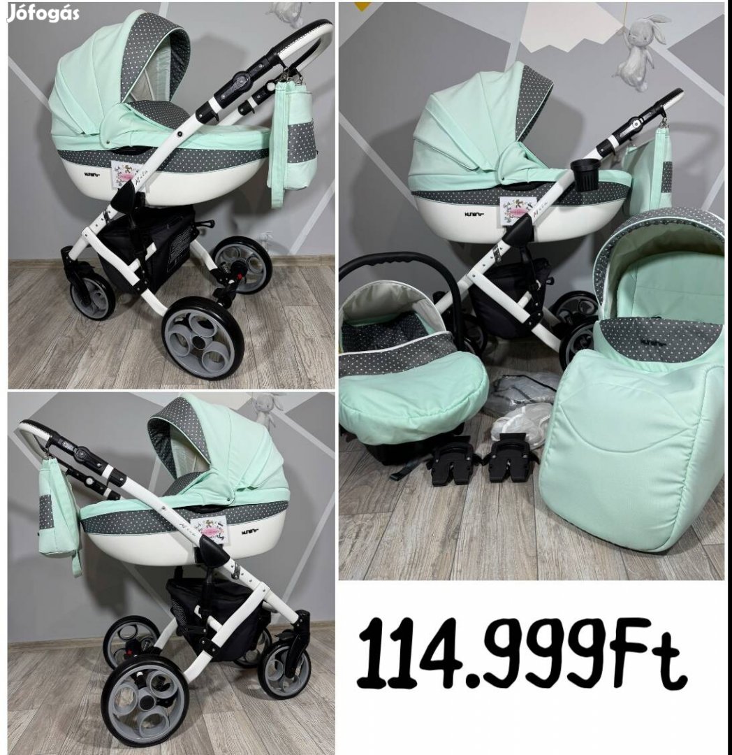 Kunert Mila 3:1 unisex menta szürke pöttyös babakocsi 