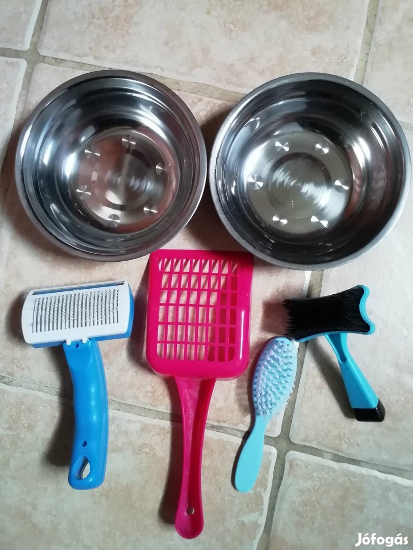 Kutya, macska inox etetőtál és kozmetikai csomag 6 darabos újszerű 