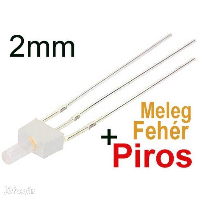 LED - Kétszínű MelegfehérPiros, 2mm, 90 - Közös anód,