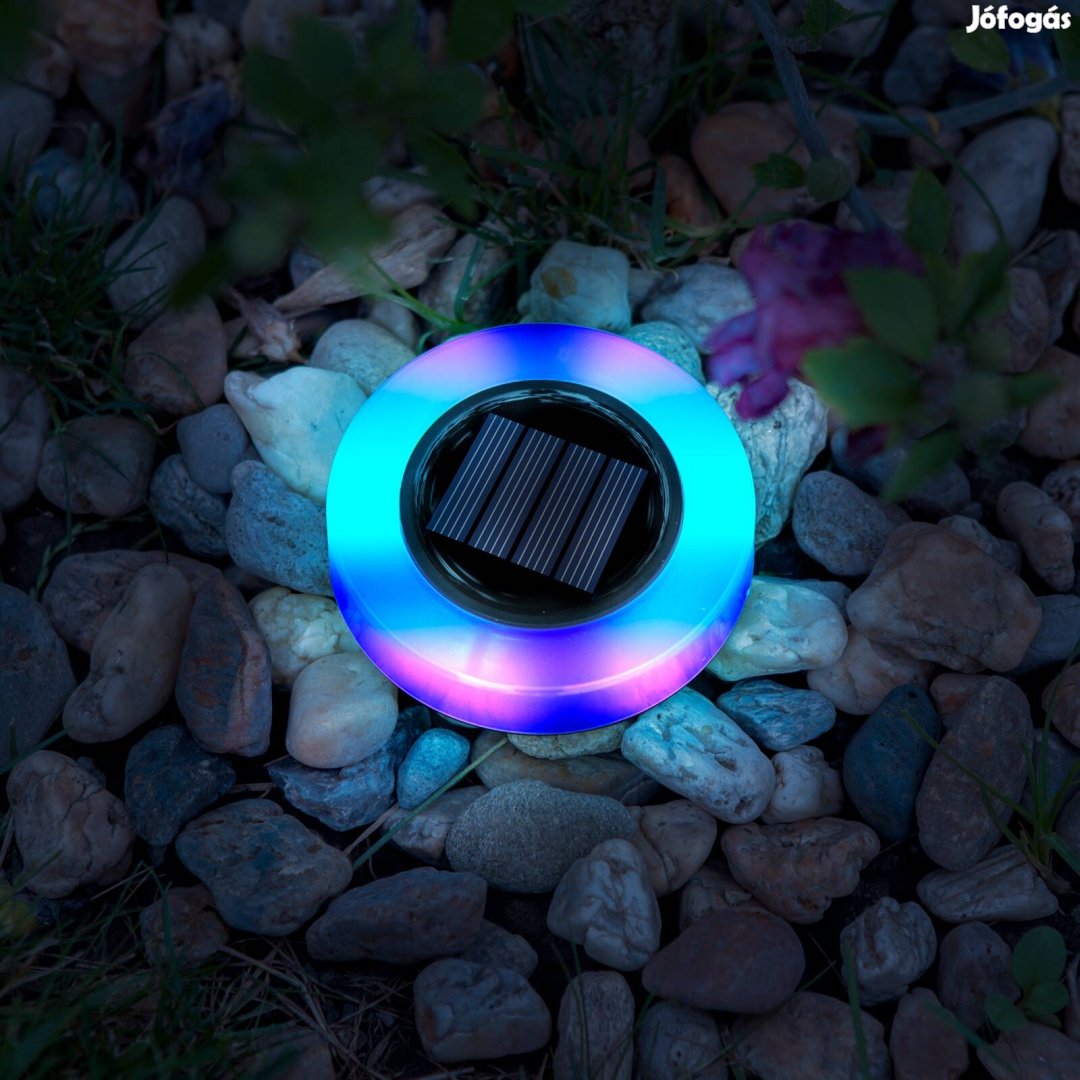 LED-es leszúrható szolár lámpa - kör alakú - RGB színes LED 105x128mm