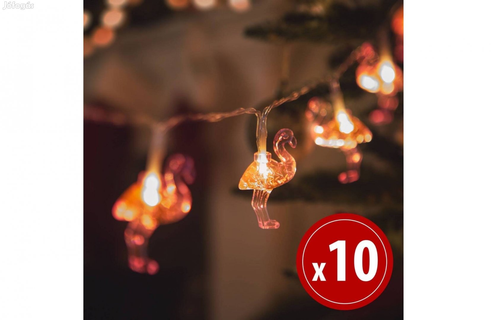 LED fényfüzér Flamingó - 1,1 m - 10 LED - melegfehér - 3xAA