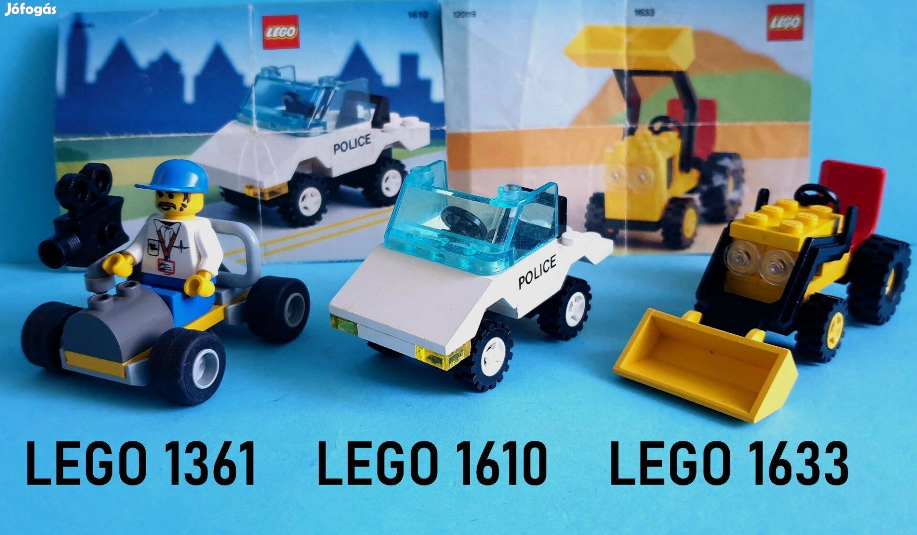 LEGO 1361 Camera Car, 1610 Police Car, 1633 Loader Tractor útmutatóval