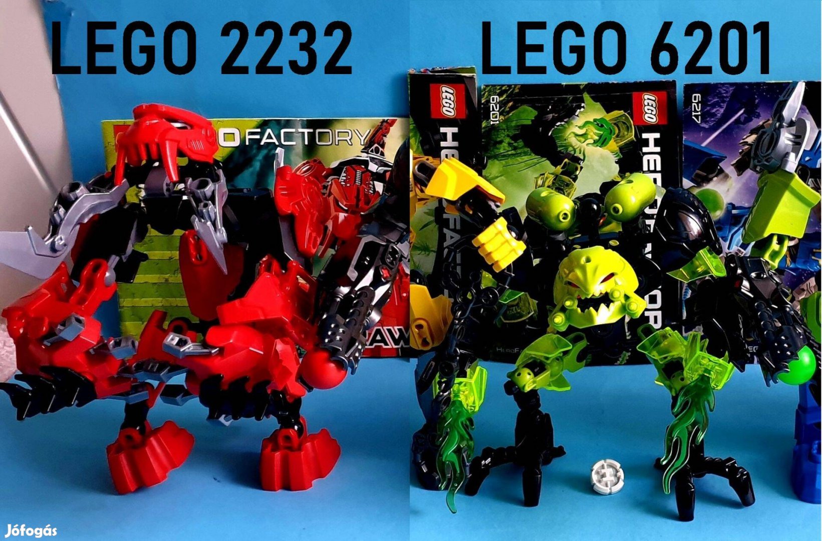 LEGO Hero Factory: 2232 Raw-Jaw, 6201 Toxic Reapa, hiánytalan,útmutató