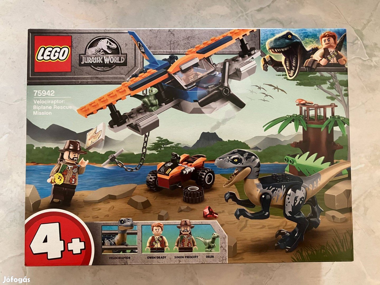 LEGO Jurassic World 75942 - Velociraptor: Kétfedelű repülőgépes mentőa