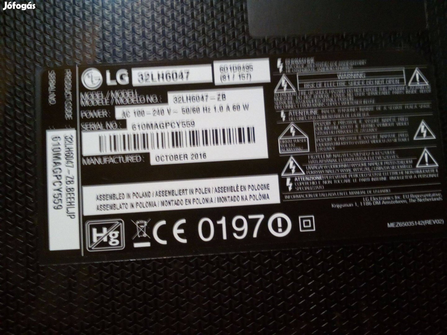 LG32LH6047 LCD TV. hibás