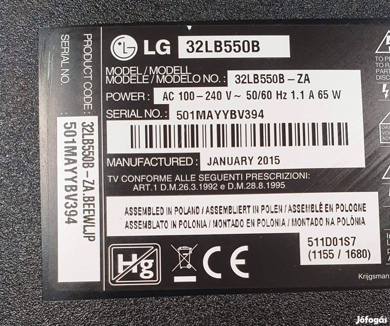 LG 32LB550B LED LCD tv panelek alkatrésznek 6870C-0442B