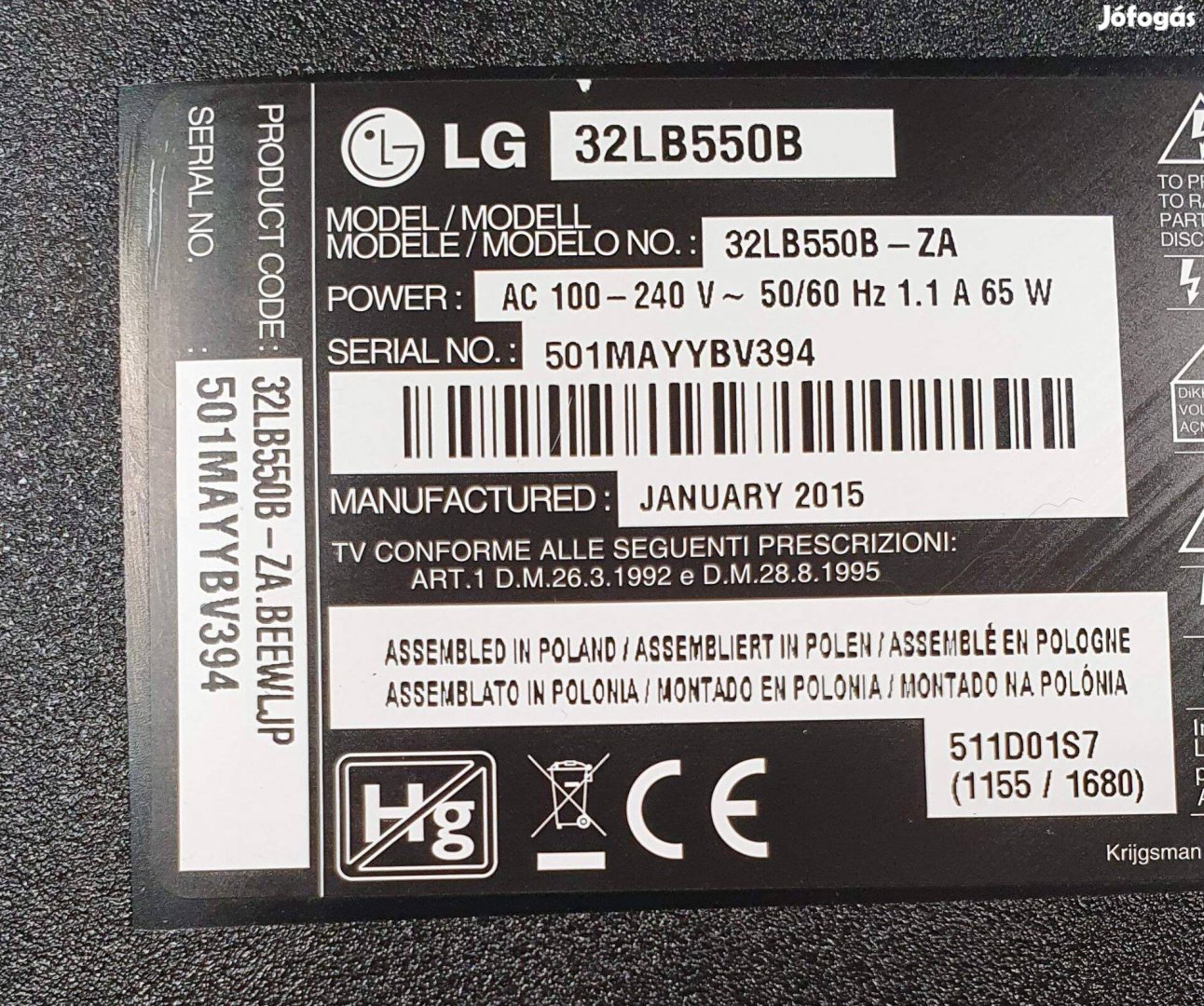 LG 32LB550B LED LCD tv panelek alkatrésznek 6870C-0442B