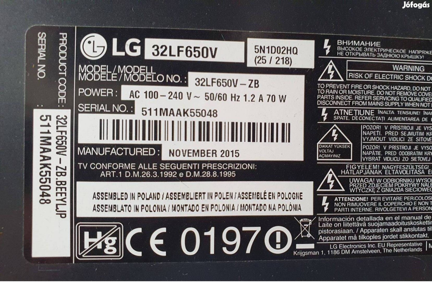 LG 32LF650V LED LCD smart tv hibás törött alkatrésznek