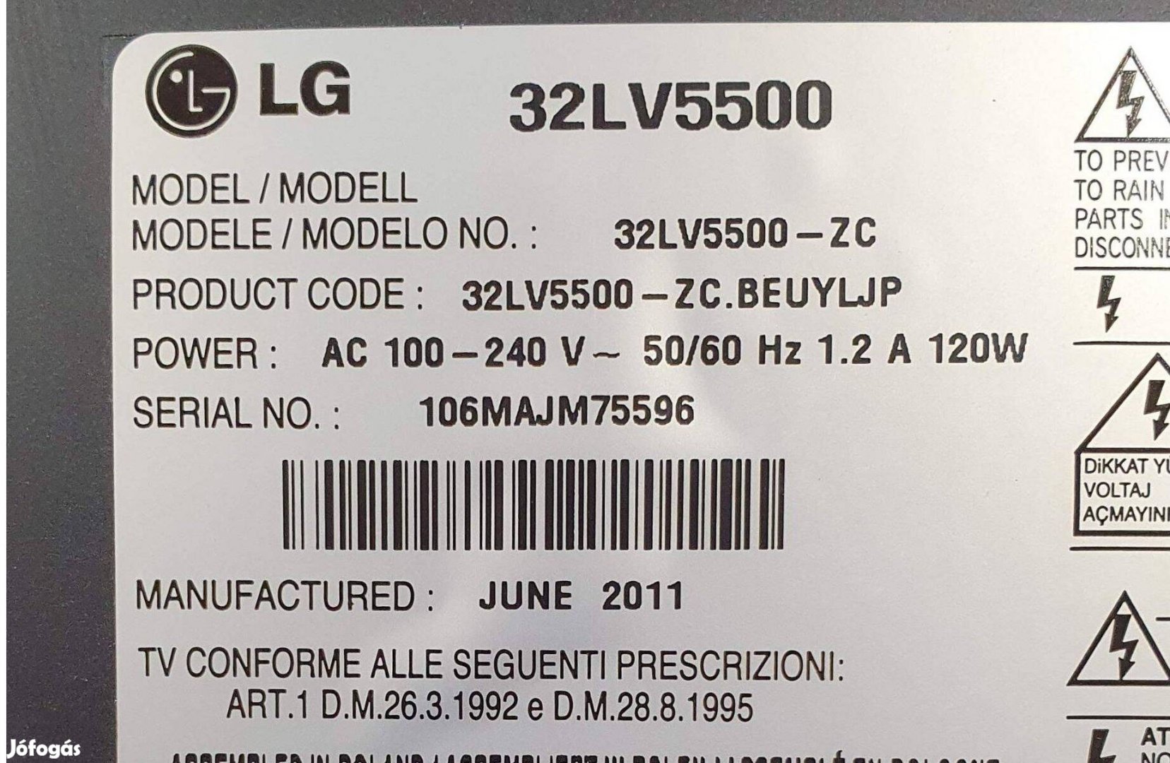 LG 32LV5500 LED LCD tv hibás , nem kapcsol be alkatrésznek