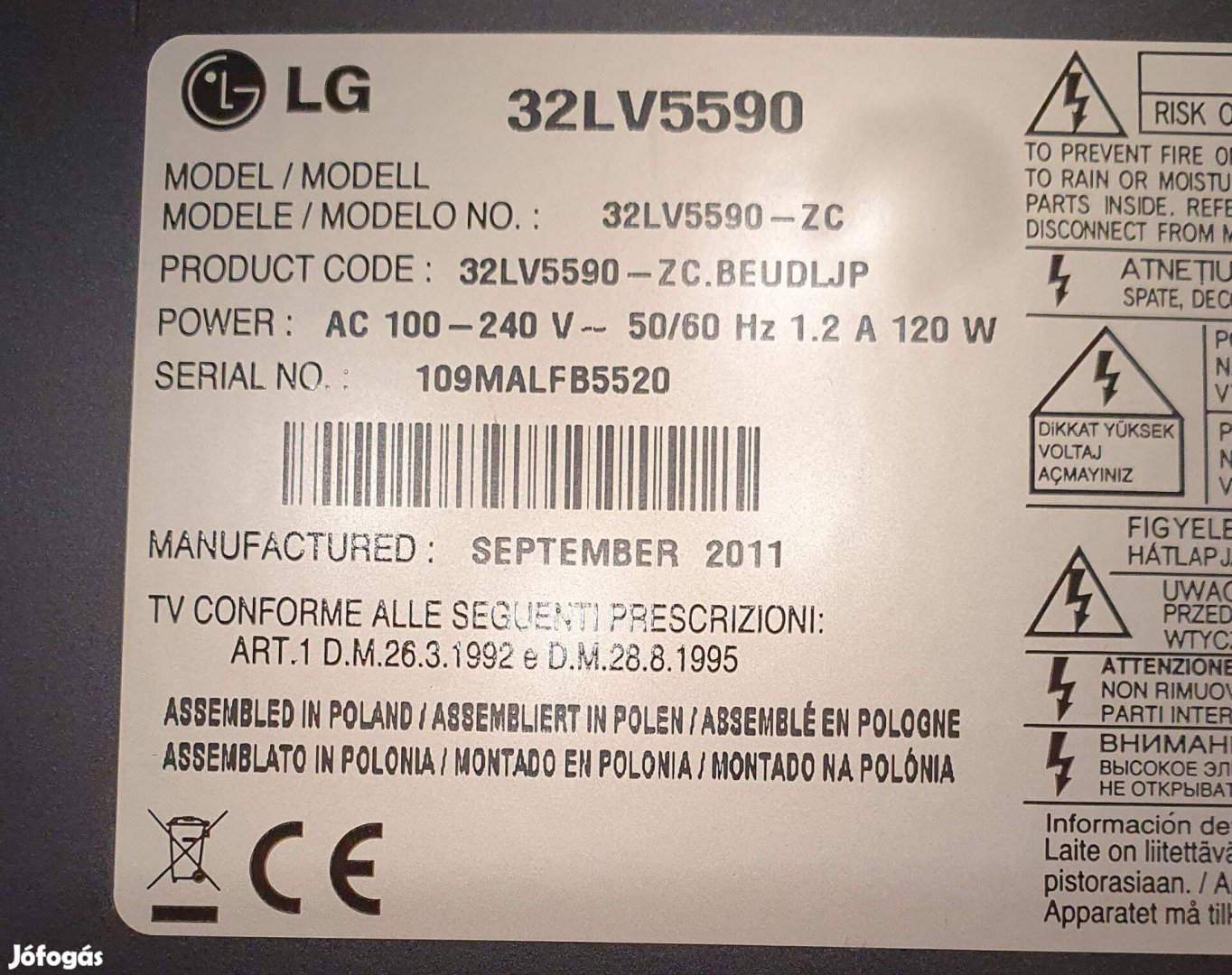 LG 32LV5590 LED LCD tv hibás,nem kapcsol be alkatrésznek