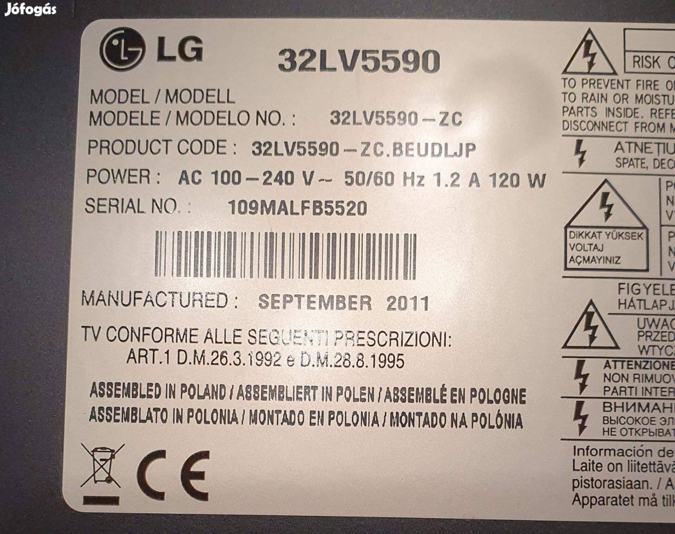 LG 32LV5590 LED LCD tv hibás,nem kapcsol be alkatrésznek