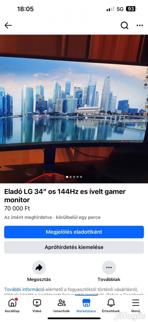 LG 34" 144Hz ívelt gamer monitor