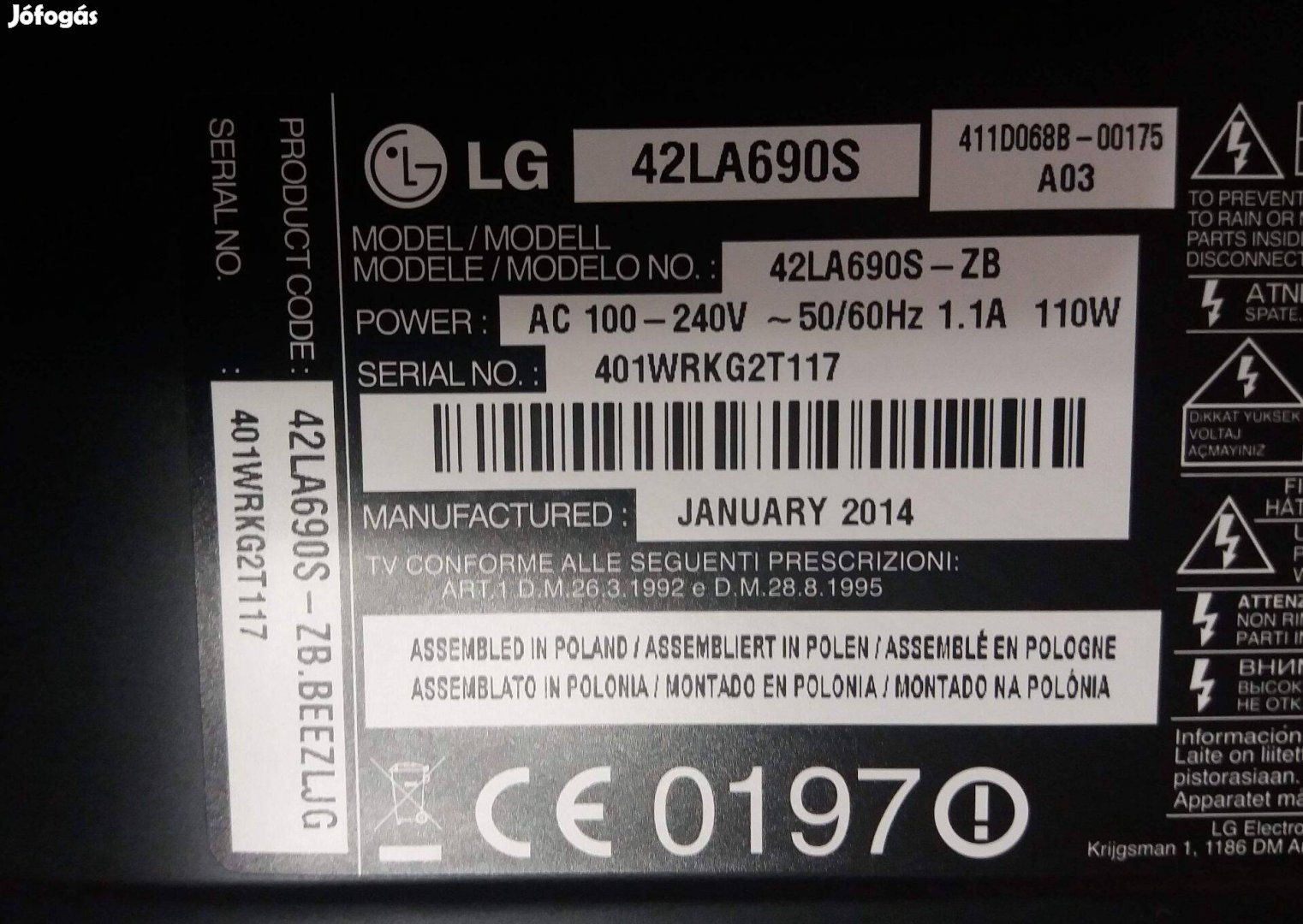 LG 42LA690S LED LCD tv komplett háttér világítás táp+main elkelt!