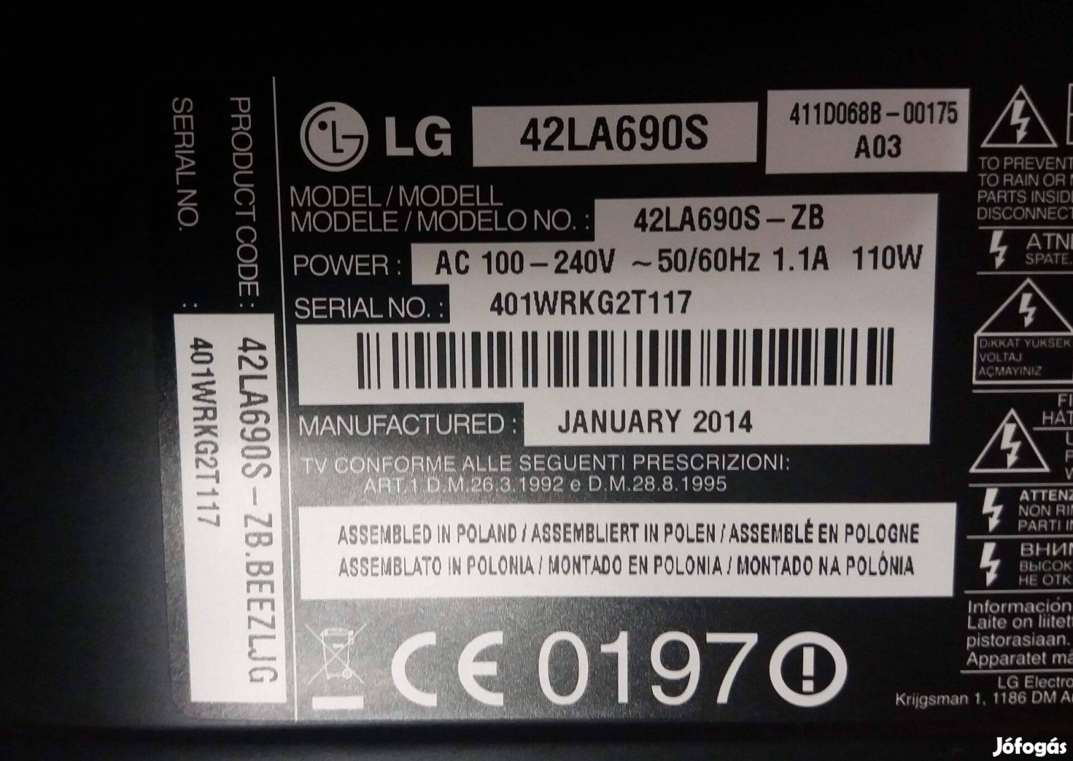LG 42LA690S LED LCD tv komplett háttér világítás táp+main elkelt!