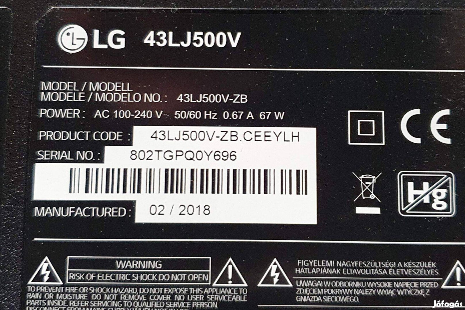 LG 43LJ500V LED LCD tv panelek alkatrésznek Main elkelt! 6870C-0532A