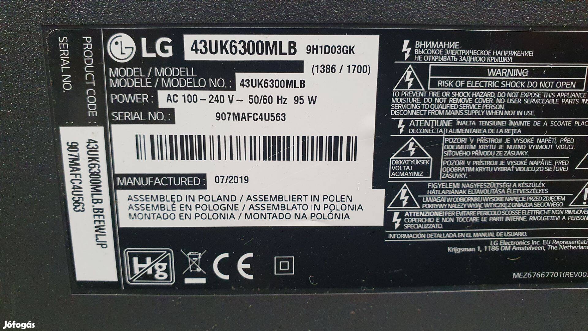 LG 43UK6300MLB LED LCD tv hibás törött alkatrésznek