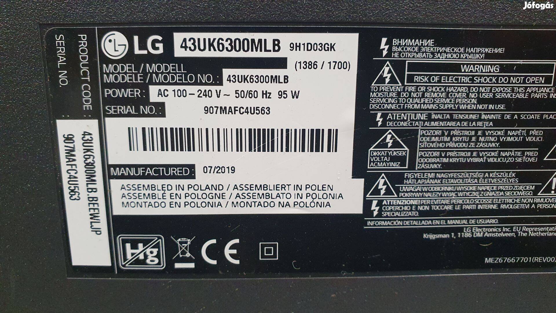 LG 43UK6300MLB LED LCD tv hibás törött alkatrésznek LJ8