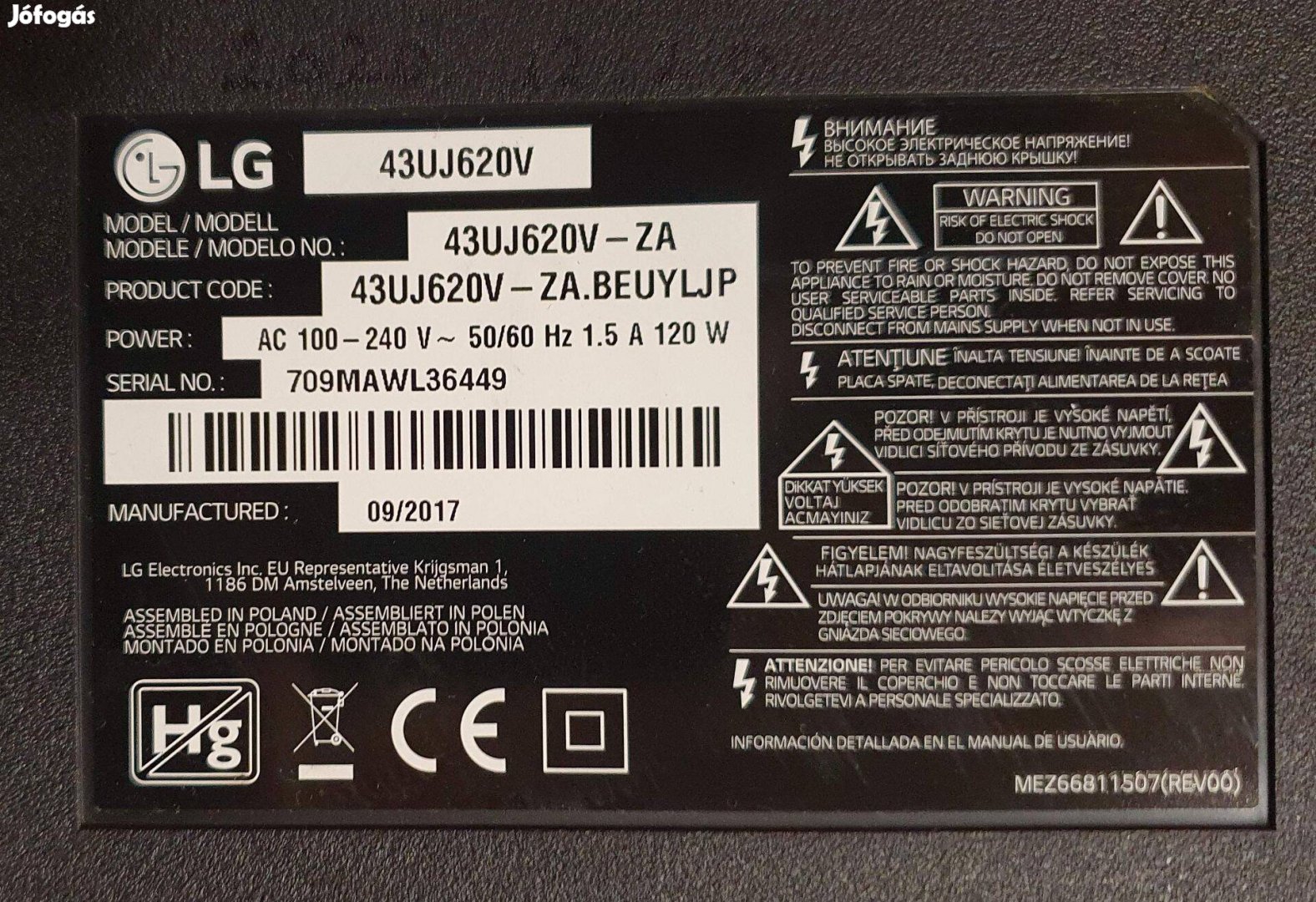 LG 43Uj620V LED LCD tv hibás törött alkatrésznek LJ7