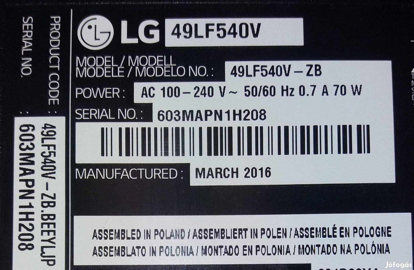 LG 49LF540V LED LCD törött tv panelek elkeltek! Csak komplett háttér!