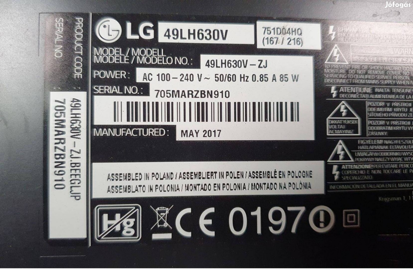 LG 49LH630V LED LCD tv hibás törött alkatrésznek