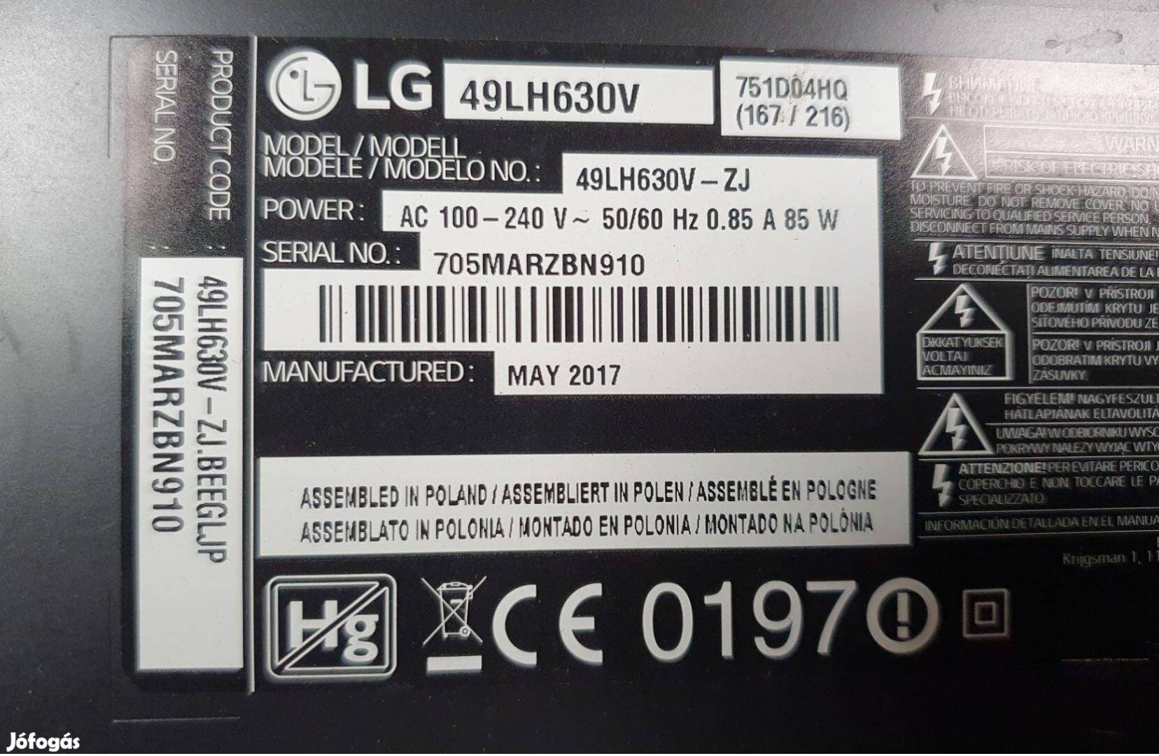 LG 49LH630V LED LCD tv hibás törött alkatrésznek