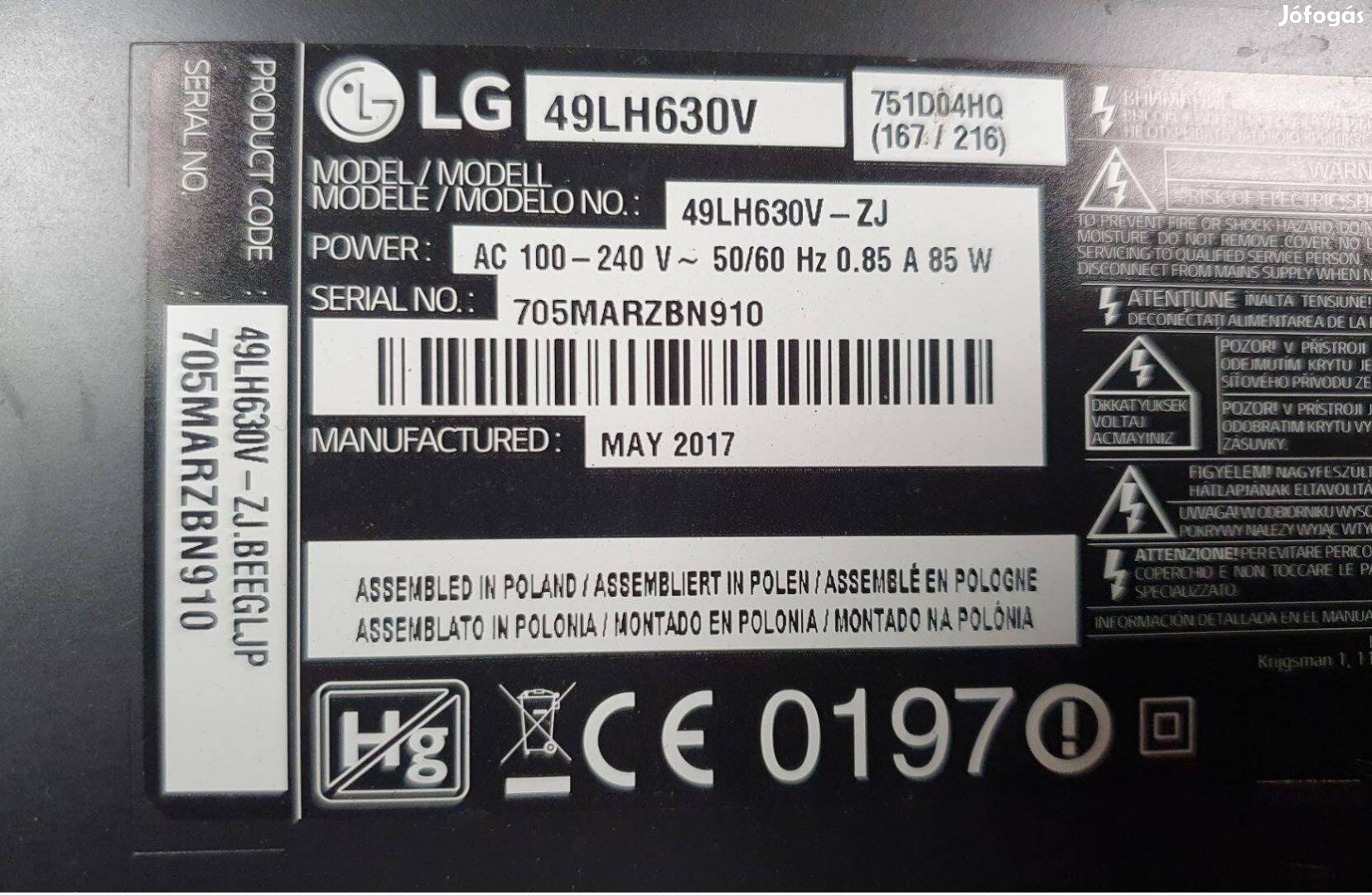 LG 49LH630V LED LCD tv panelek LJ6 alkatrésznek háttér elkelt